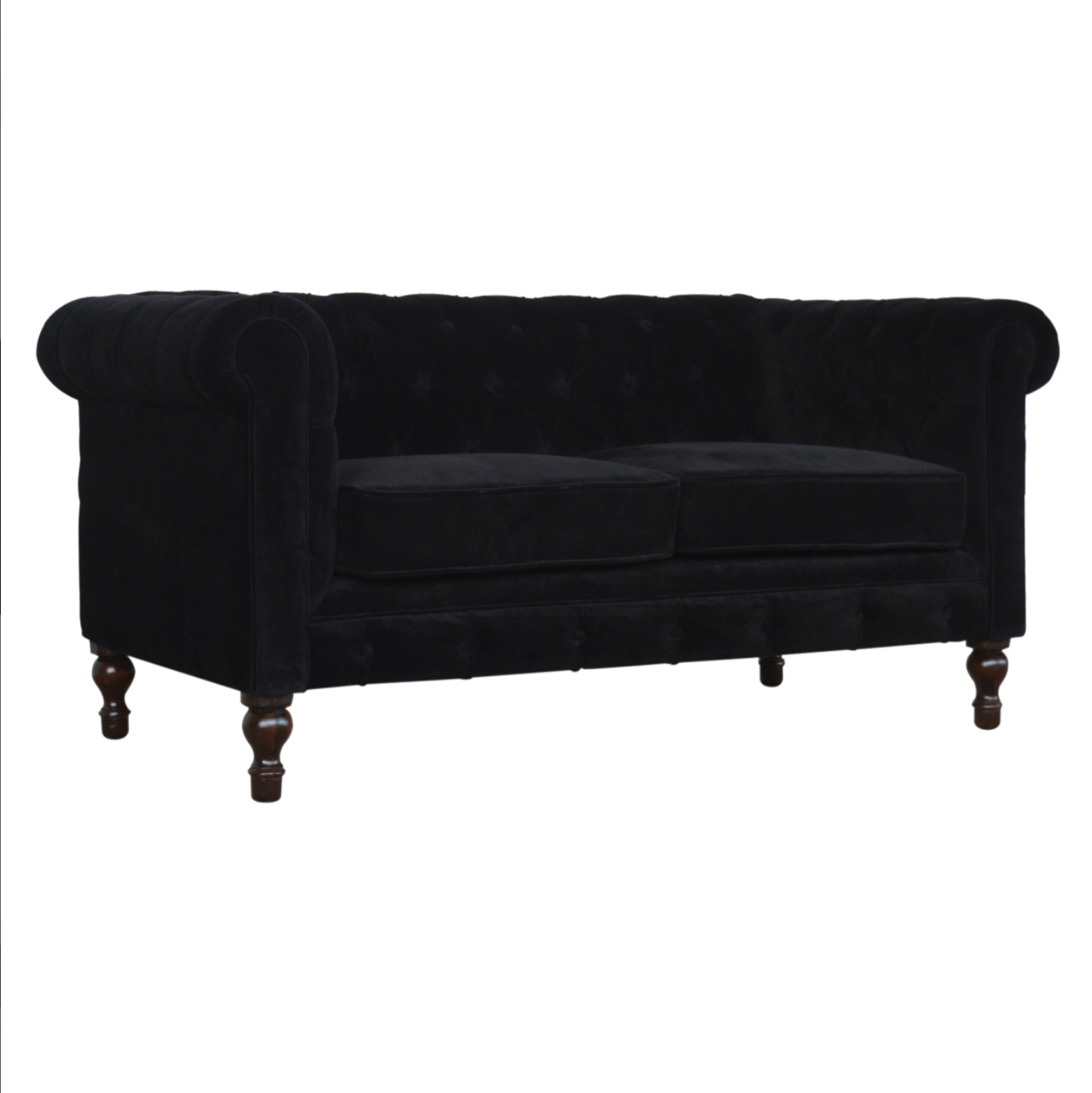 Side Profile of Black Velvet Chesterfield Sofa by Nørthhaus