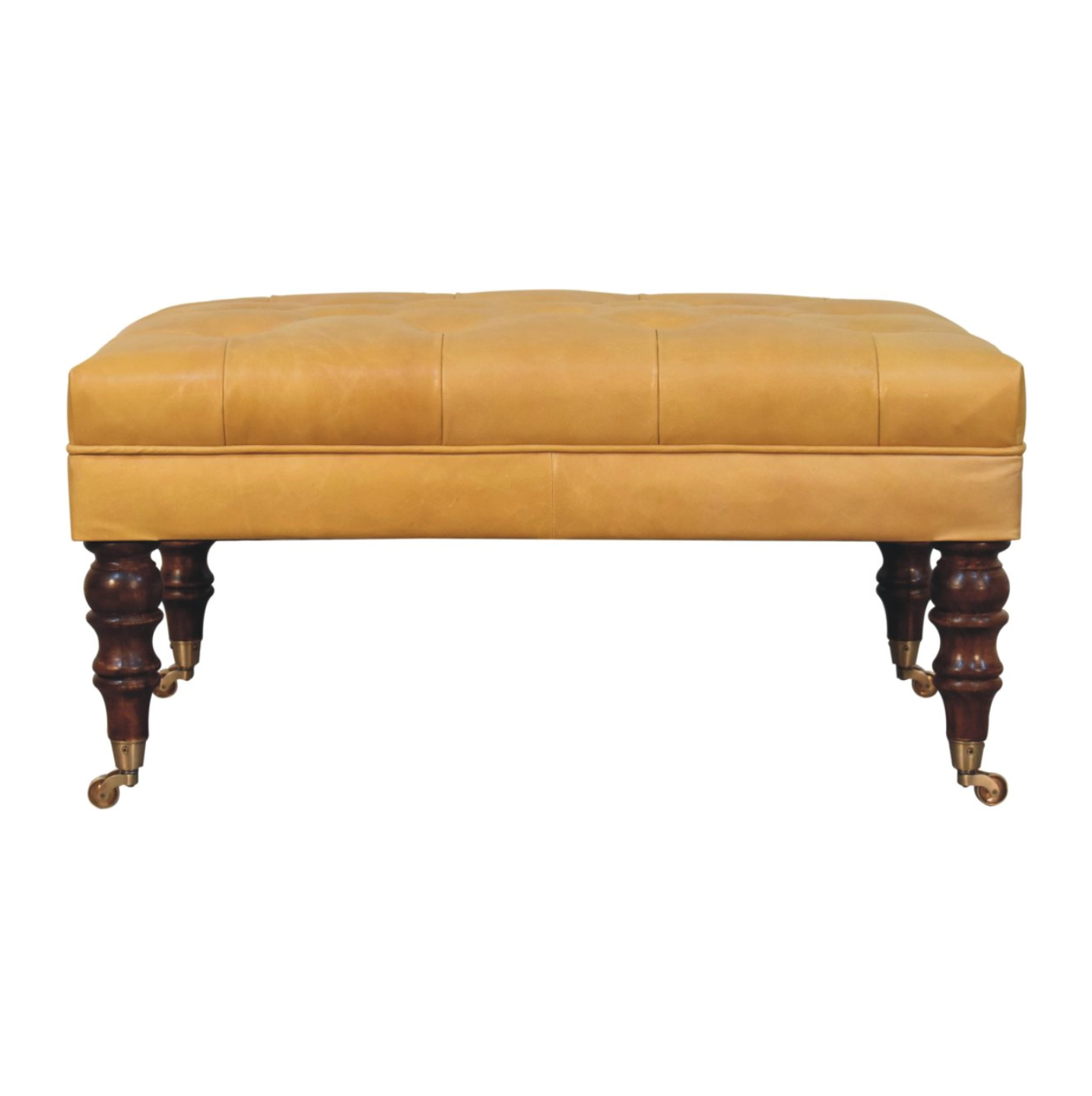 Nørthhaus Honey Caramel Buffalo Leather Ottoman Front View with Deep Buttoned Top