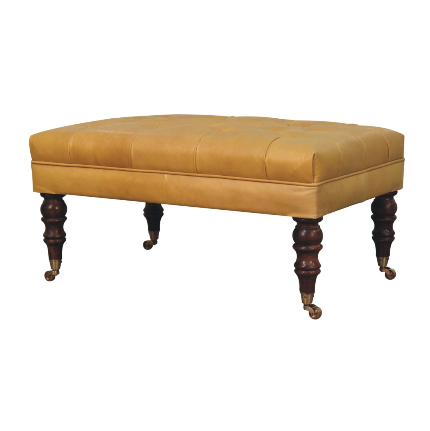 Side Profile of Honey Caramel Leather Ottoman by Nørthhaus