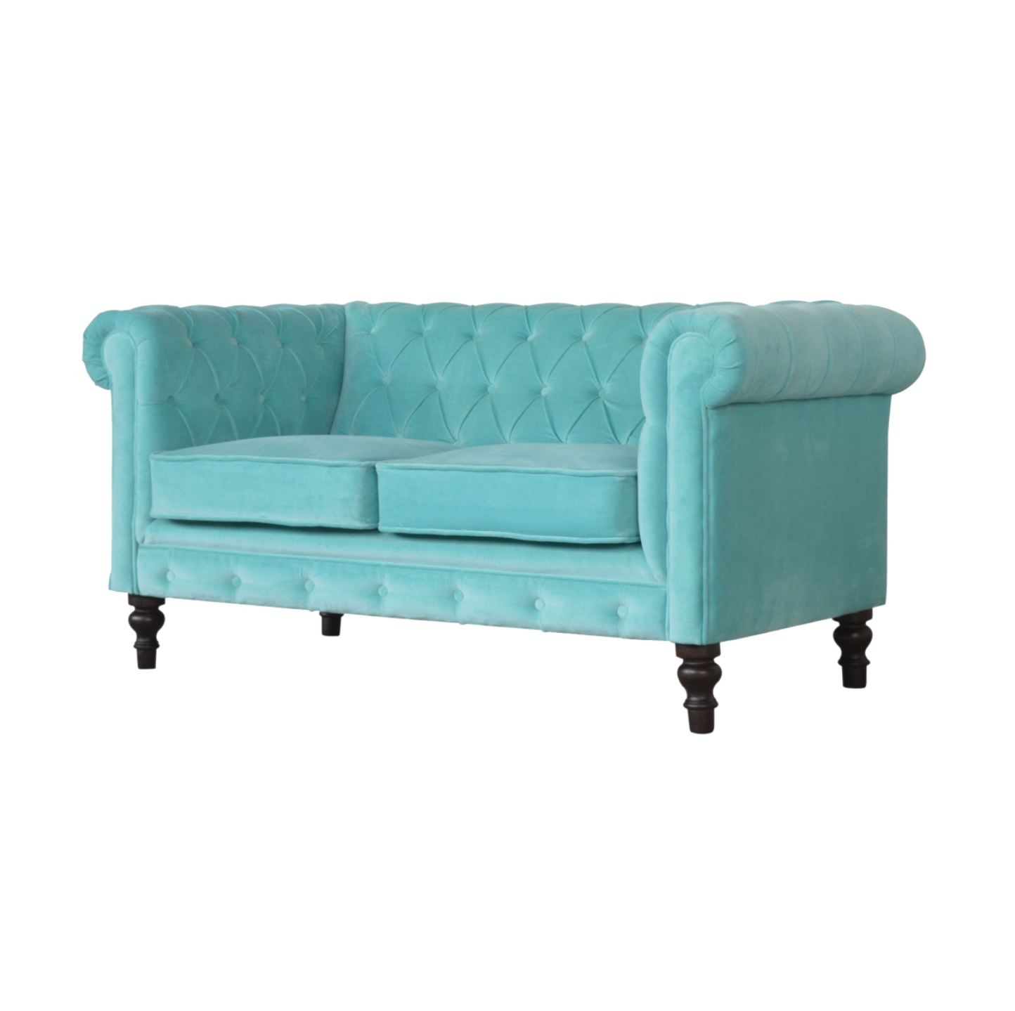 Side Profile of Aqua Velvet Chesterfield Sofa by Nørthhaus