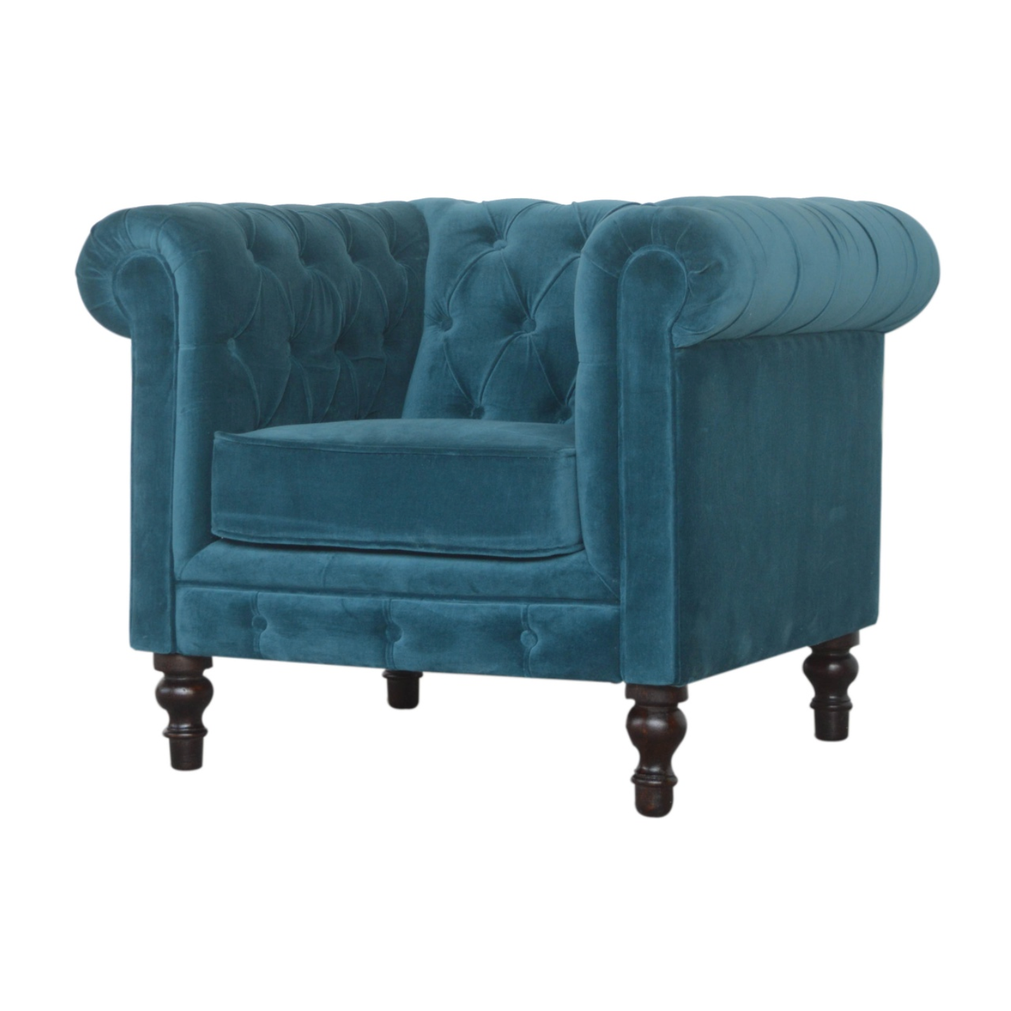 Side Profile of Teal Velvet Chesterfield Armchair by Nørthhaus