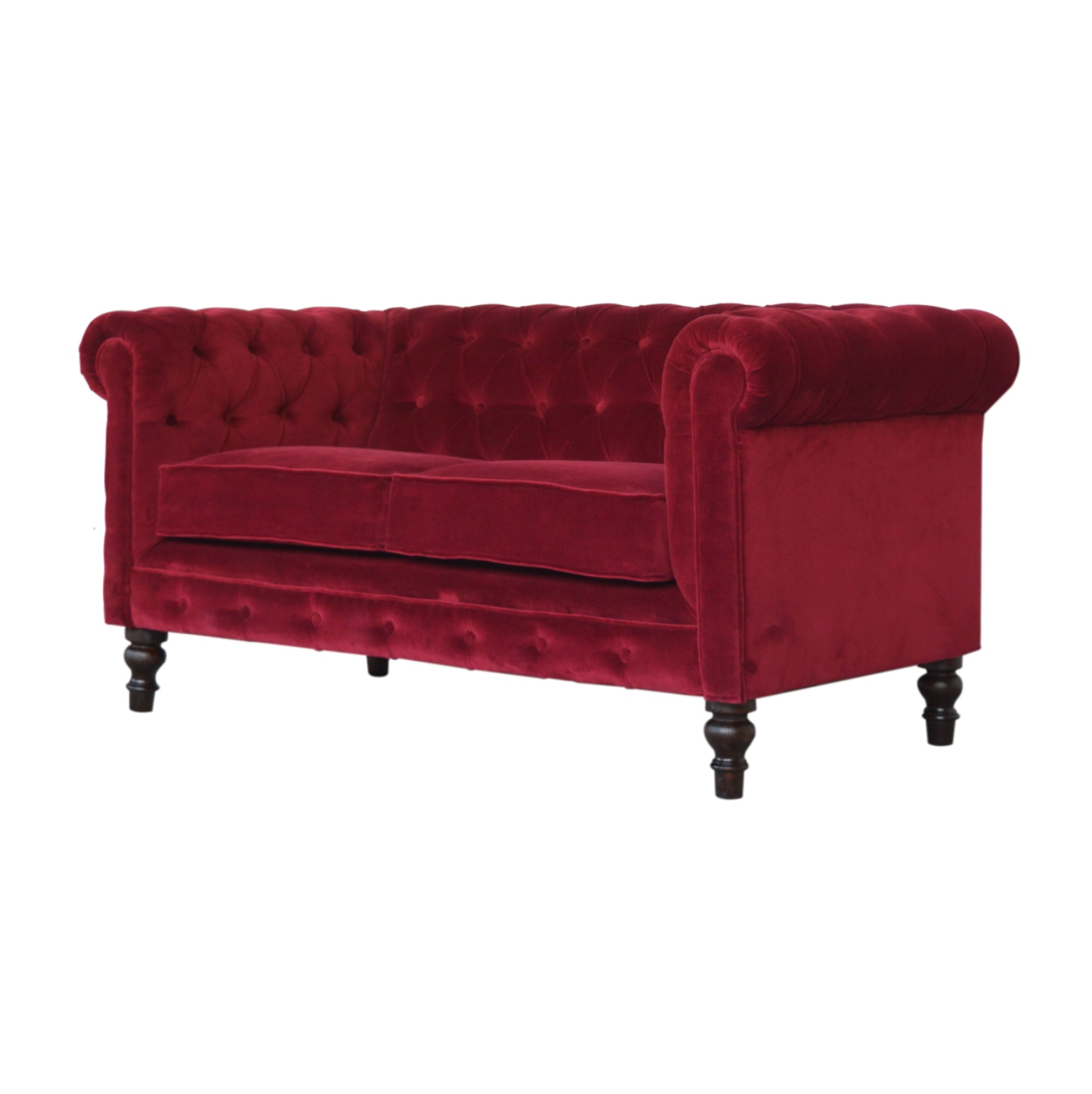 Side Profile of Wine Red Velvet Chesterfield Sofa by Nørthhaus