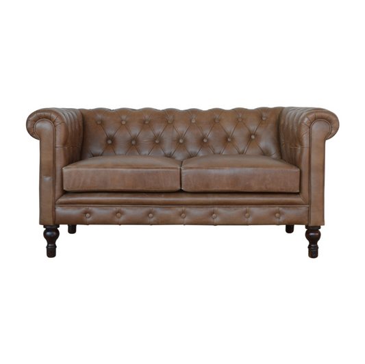 Nørthhaus Buffalo Leather Chesterfield Sofa Front View with Deep Button Tufting and Sheltering Arms