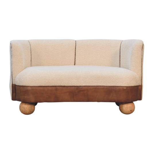 Nørthhaus Boucle Cream Buffalo Small Sofa Front View with Solid Mango Wood Ball Feet