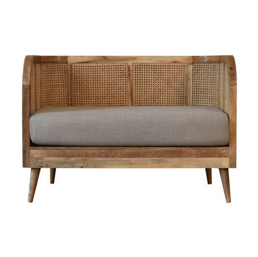 Nørthhaus Larissa Mud Linen Sofa Front View with Solid Mango Wood Frame