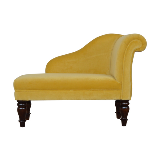Nørthhaus Mustard Velvet Chaise Lounge Front View with Solid Mango Wood Legs

