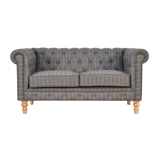 Nørthhaus Pewter Tweed 2 Seat Chesterfield Sofa Front View with Button Tufting