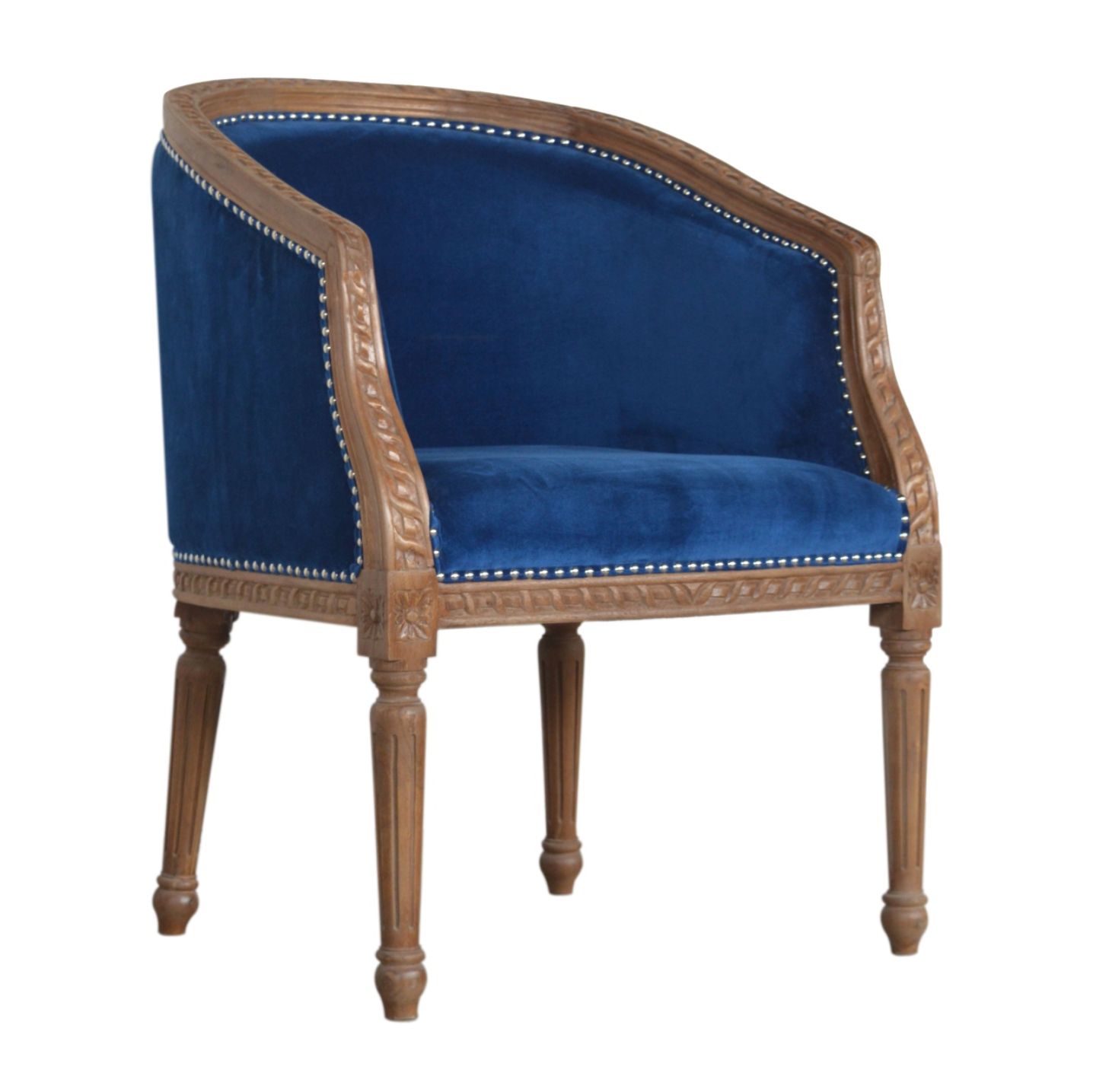 Side Angle of Royal Blue Velvet Occasional Chair by Nørthhaus