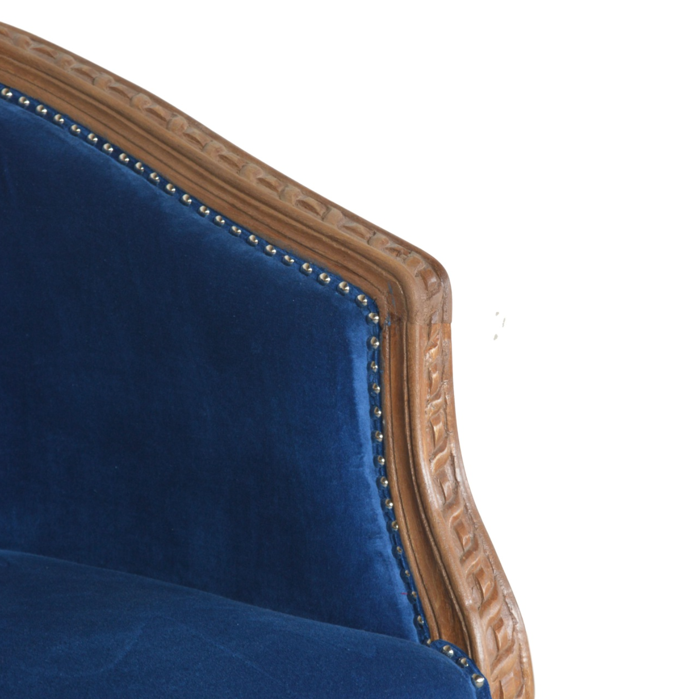 Detail of Mango Wood Legs on Royal Blue Velvet Chair by Nørthhaus