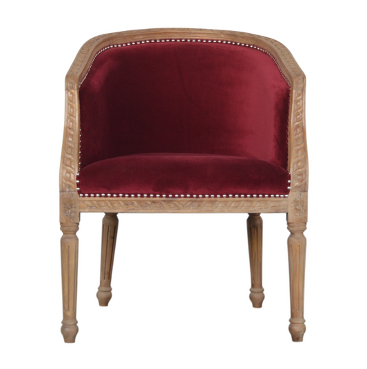 Wine Red Velvet Accent Chair by Nørthhaus with Wooden Legs